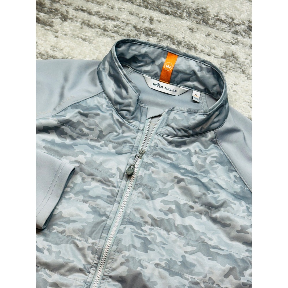 Peter Millar Jacket Mens XL Gray Camo Hyperlight Merge Hybrid Full Zip Golf